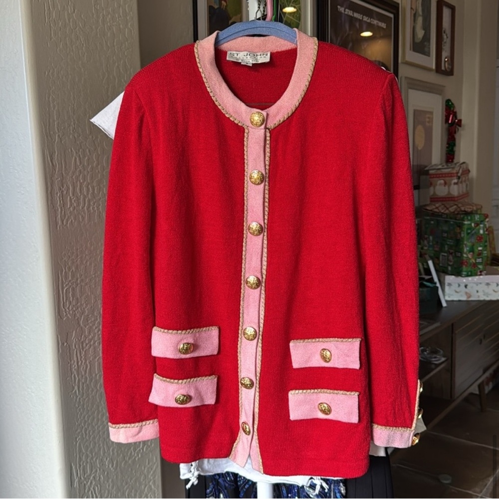 St. John Collection Vintage Knit Cardigan Pink & Red